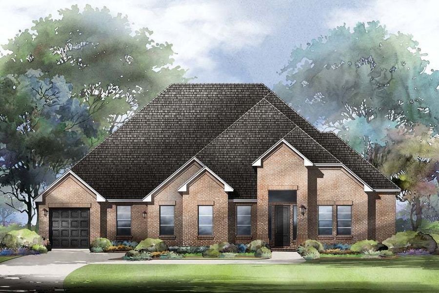 Front exterior of a new home in Esperanza - 80' & 90', Boerne, TX, highlighting curb appeal (Image 1). Front exterior of a new home in Esperanza - 80' & 90', Boerne, TX, highlighting curb appeal (Image 1).