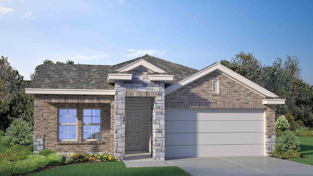 Front exterior of a new home in Three Creeks - Colt Creek, Belton, TX, highlighting curb appeal (Image 1).
