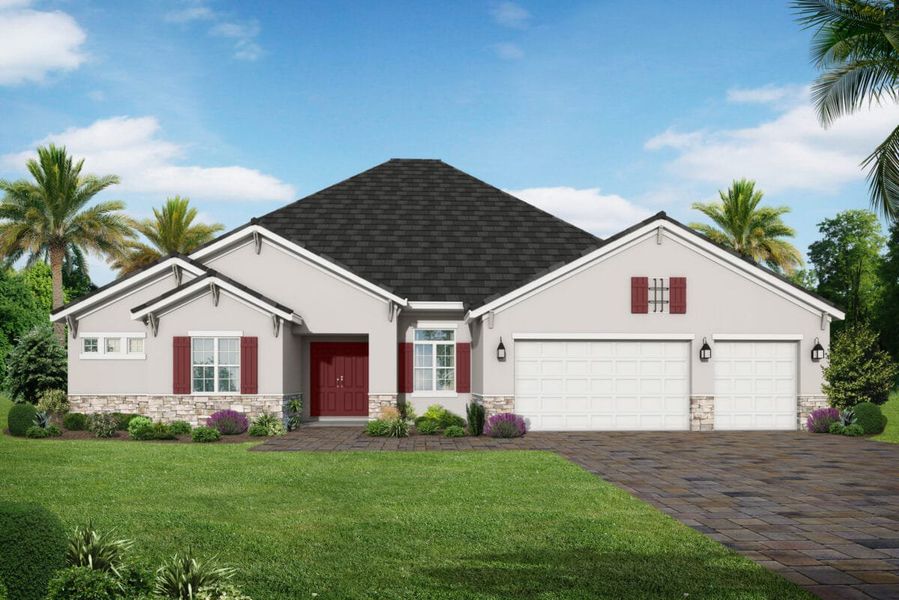 Representative exterior photo of a completed home built from the Barbados 2 by Medallion Home in Hampton Lakes, Sarasota, FL (Image 8). Representative exterior photo of a completed home built from the Barbados 2 by Medallion Home in Hampton Lakes, Sarasota, FL (Image 8).