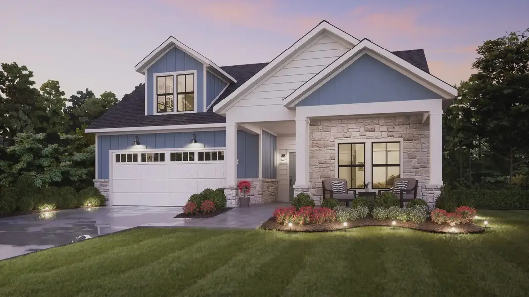 Representative exterior photo of a completed home built from the Portico by Epcon Communities in The Courtyards at Walters Farm, Huntersville, NC (Image 29).