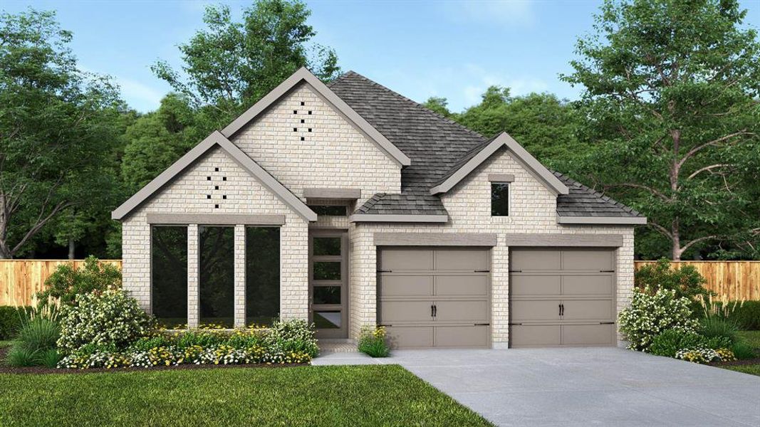 Front exterior of a new home in Trinity Falls 45', McKinney, TX, highlighting curb appeal (Image 2).