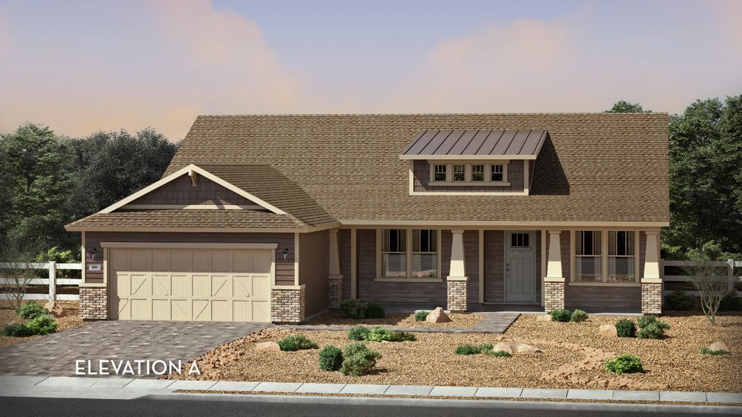 Representative exterior photo of a completed home built from the The Meadow by CastleRock Communities in Heritage Pointe, Chino Valley, AZ (Image 1). Representative exterior photo of a completed home built from the The Meadow by CastleRock Communities in Heritage Pointe, Chino Valley, AZ (Image 1).