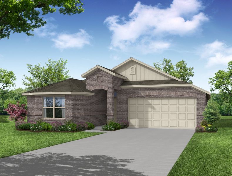 Representative exterior photo of a completed home built from the Boston by Impression Homes in Keeneland, Aubrey, TX (Image 11). Representative exterior photo of a completed home built from the Boston by Impression Homes in Keeneland, Aubrey, TX (Image 11).