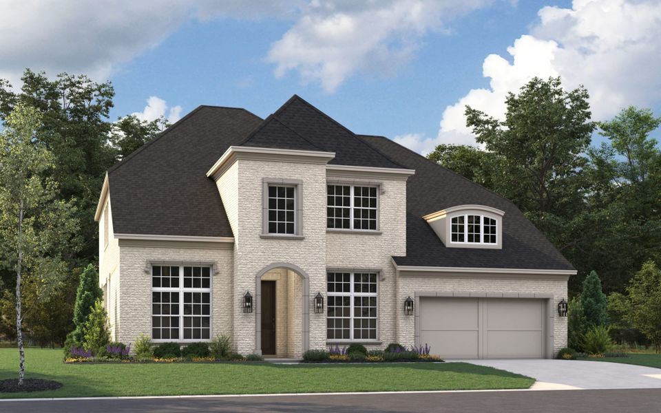 Representative exterior photo of a completed home built from the 5042 by Tradition Homes in Lakewood at Brookhollow – 60′ Lots, Prosper, TX (Image 20).