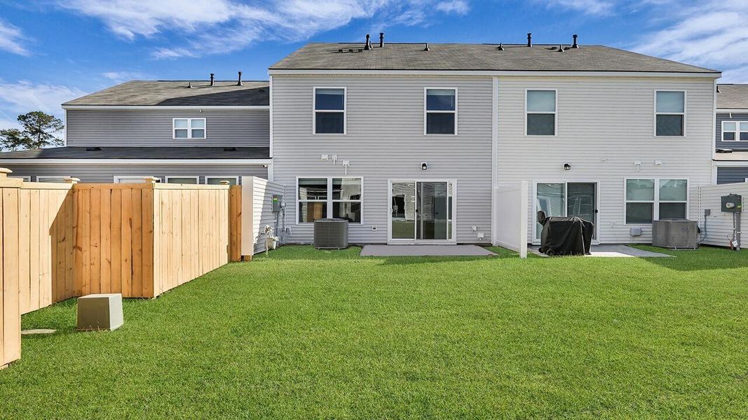 Exterior details and patio area of a home in Pine Hills Townhomes at Cane Bay, Summerville (Image 24).