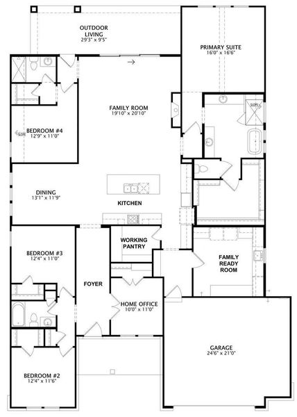2D floor plan layout of this home in Lariat - 70', Liberty Hill, TX (Image 4).