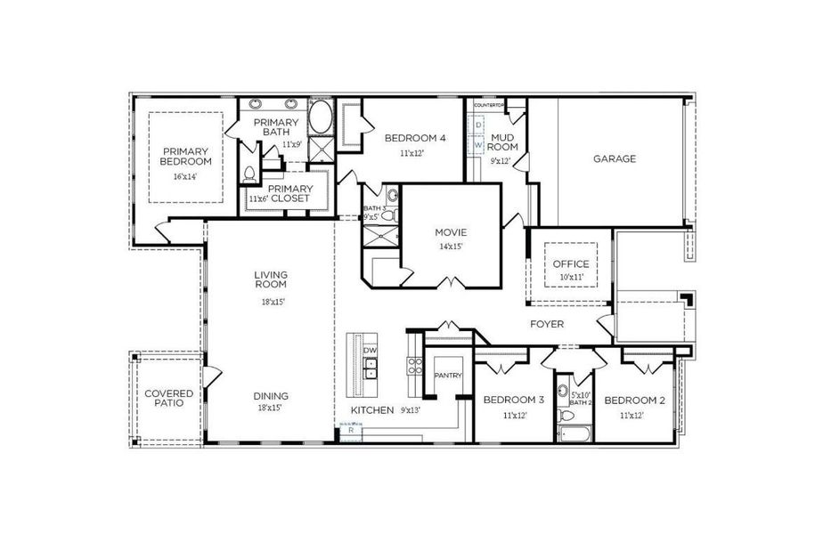 2D floor plan layout of this home in Canterra Creek 60', Rosharon, TX (Image 5). 2D floor plan layout of this home in Canterra Creek 60', Rosharon, TX (Image 5).