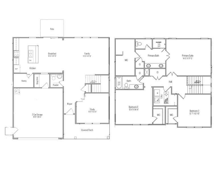 2D floor plan layout for the Emery by Acrew Homes in Country Club Creek, Ayden, NC (Image 2). 2D floor plan layout for the Emery by Acrew Homes in Country Club Creek, Ayden, NC (Image 2).