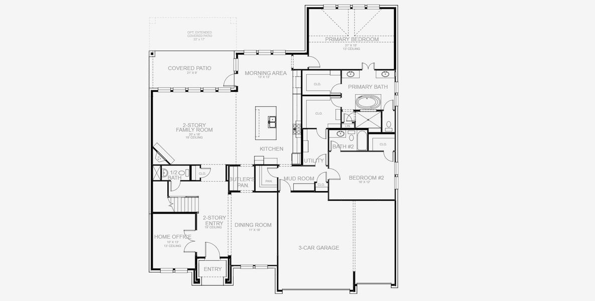 2D floor plan layout for the 4263W by Perry Homes in Lakes of Cane Island, Katy, TX (Image 3).