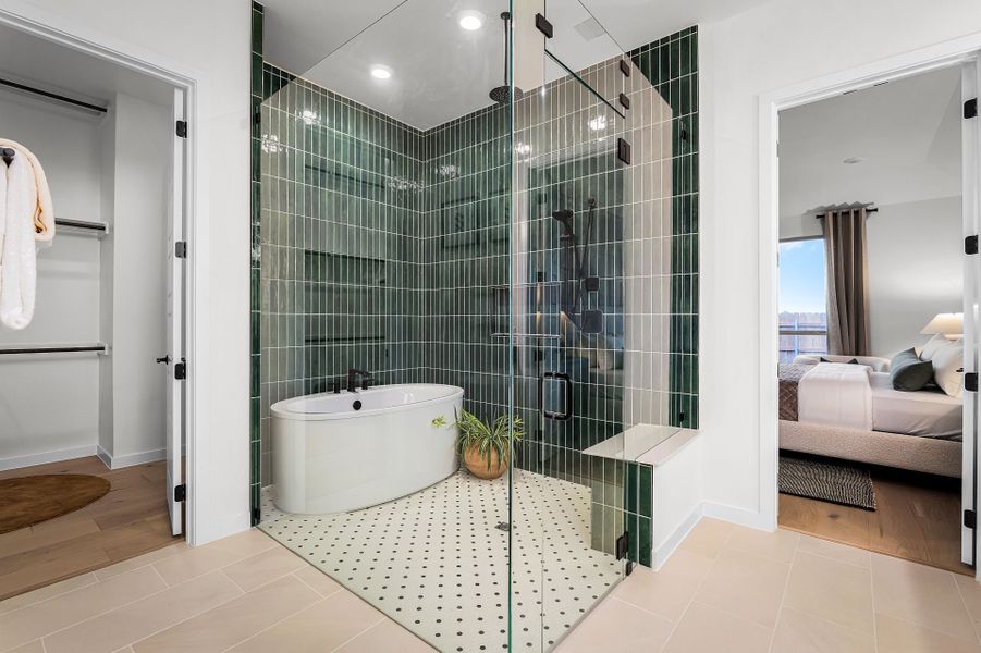 Primary Bathroom with Walk-In Shower and Free-Standing Tub Primary Bathroom with Walk-In Shower and Free-Standing Tub