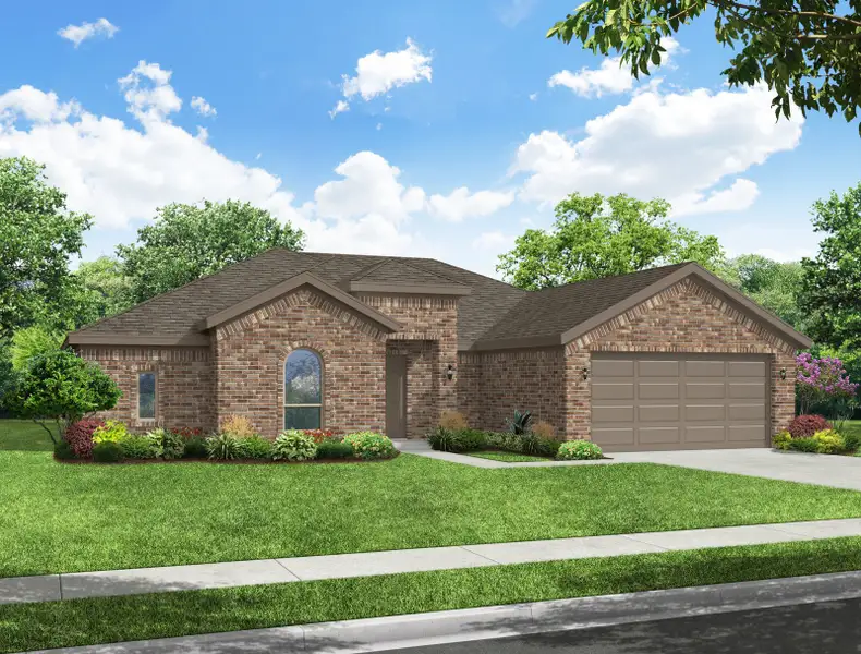 Representative exterior photo of a completed home built from the Alderbury II by Impression Homes in Mountain Valley Lake, Burleson, TX (Image 6). Representative exterior photo of a completed home built from the Alderbury II by Impression Homes in Mountain Valley Lake, Burleson, TX (Image 6).