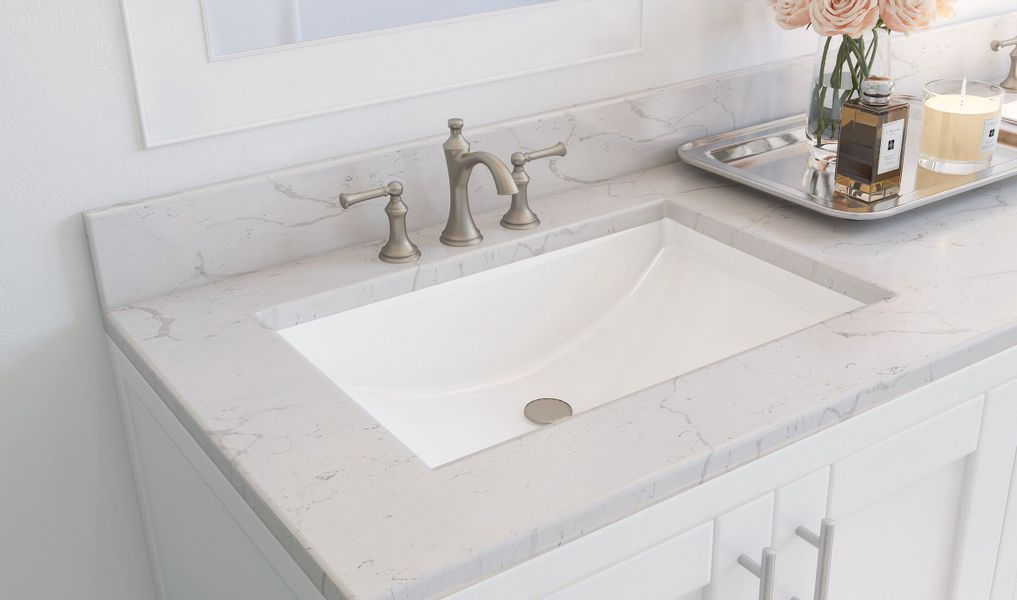 Carrara white marble countertops in primary bath