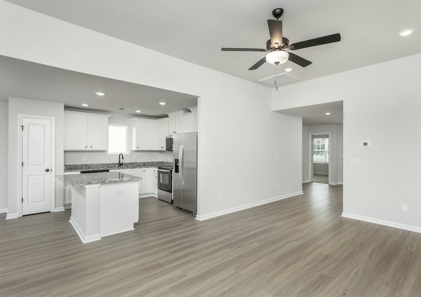 Vinyl flooring throughout.