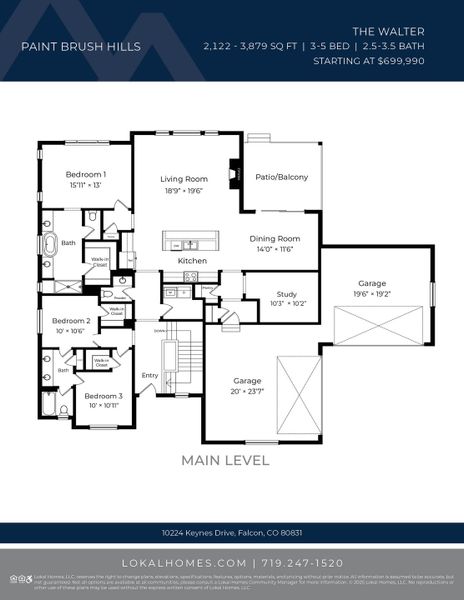 2D floor plan layout for the Walter by Lokal Homes in Paint Brush Hills, Peyton, CO (Image 6).