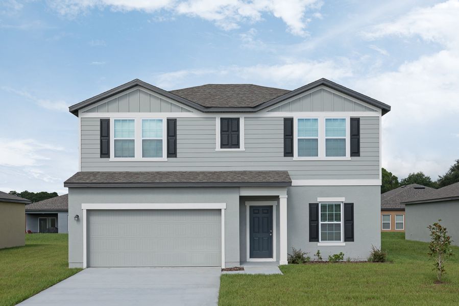 Representative exterior photo of a completed home built from the Beacon by Starlight Homes in Scenic Terrace, Lake Hamilton, FL (Image 1). Representative exterior photo of a completed home built from the Beacon by Starlight Homes in Scenic Terrace, Lake Hamilton, FL (Image 1).