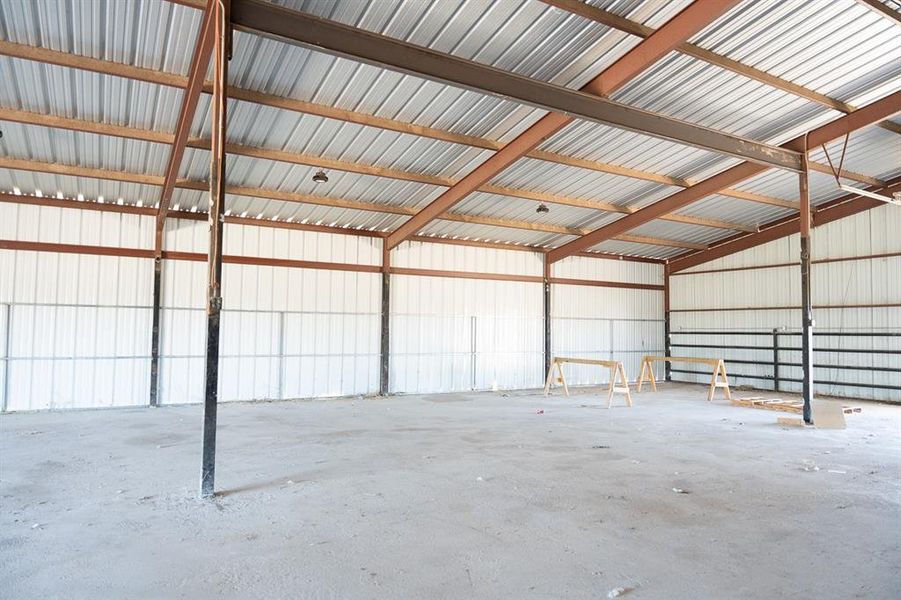 Garage with metal wall