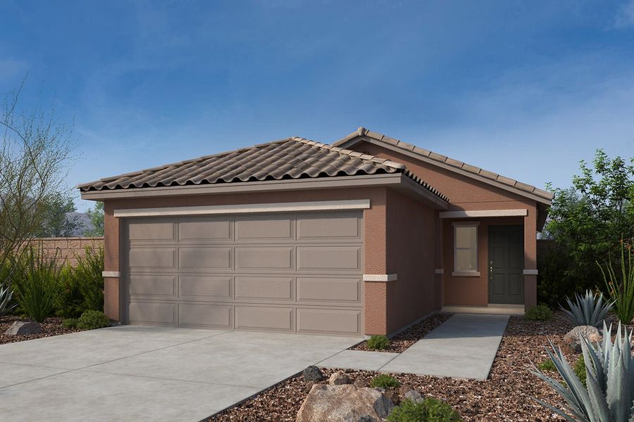 Front exterior of a new home in Founders Ridge, Vail, AZ, highlighting curb appeal (Image 1). Front exterior of a new home in Founders Ridge, Vail, AZ, highlighting curb appeal (Image 1).