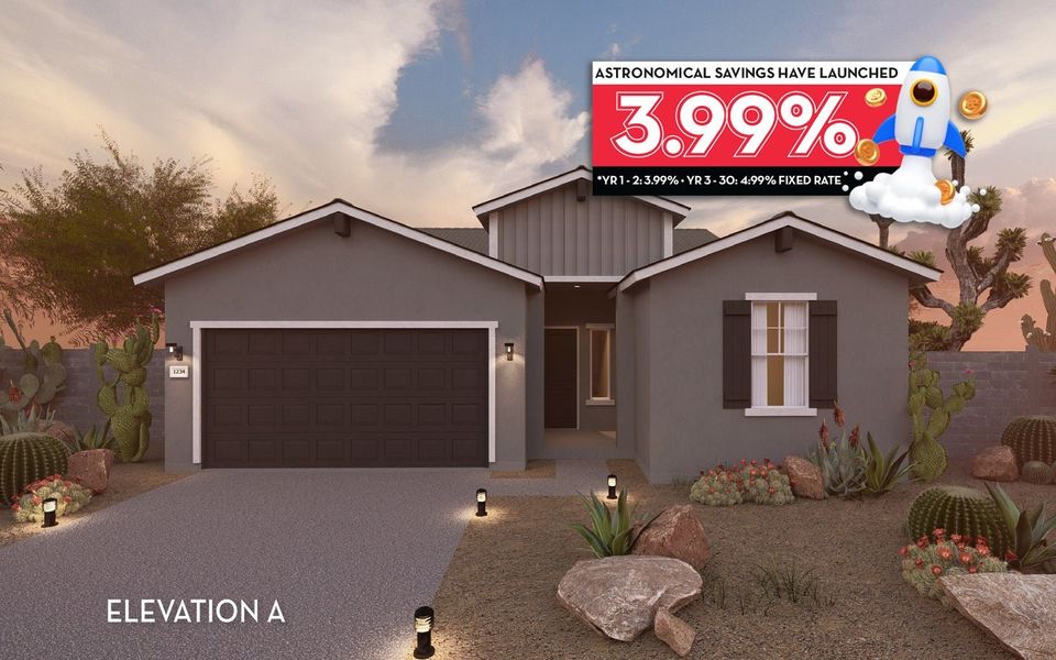 Front exterior of a new home in Rancho Santa Rosa, Maricopa, AZ, highlighting curb appeal (Image 1).