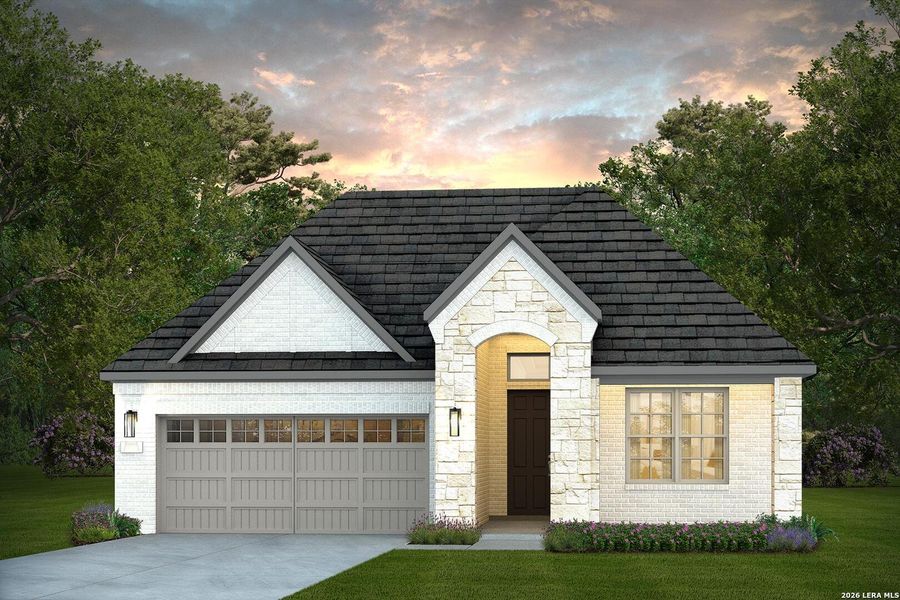 Front exterior of a new home in Del Webb New Braunfels at Veramendi, New Braunfels, TX, highlighting curb appeal (Image 1). Front exterior of a new home in Del Webb New Braunfels at Veramendi, New Braunfels, TX, highlighting curb appeal (Image 1).