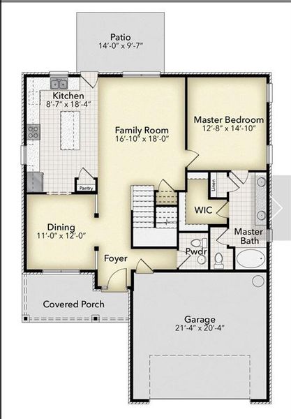 2D floor plan layout of this home in The Fields of Walnut Creek, Pendergrass, GA (Image 4).