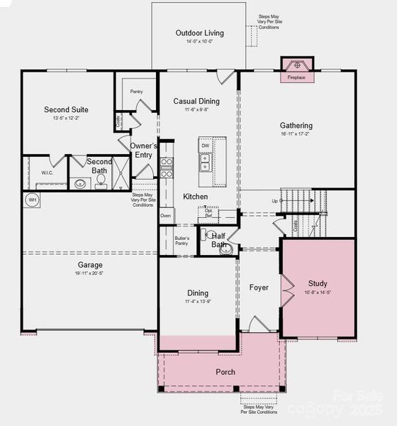 Structural options added include: study, fireplace, tray ceiling at primary suite.