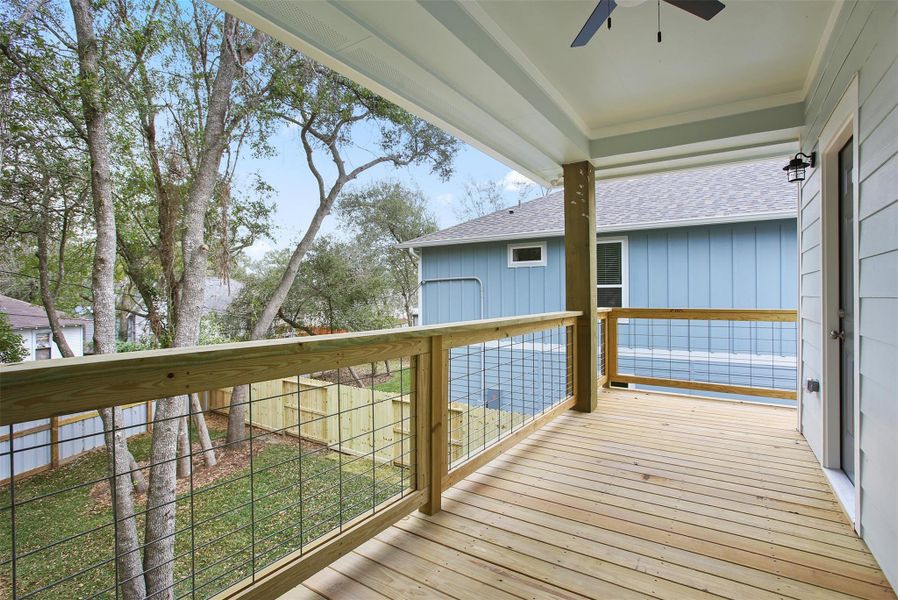 A second view of the upstairs back patio.