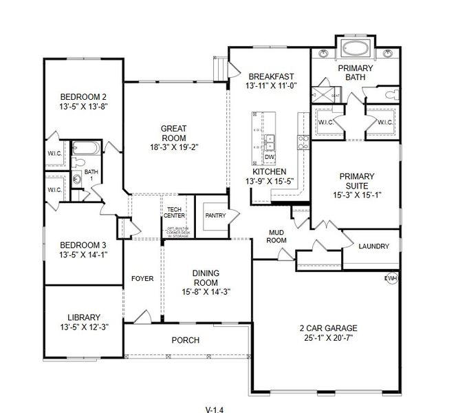 2D floor plan layout for the Charleston by Caruso Homes in Lancaster Hwy, Waxhaw, NC (Image 5).