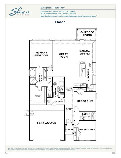 2D floor plan layout of this home in Evergreen 50', Conroe, TX (Image 5).