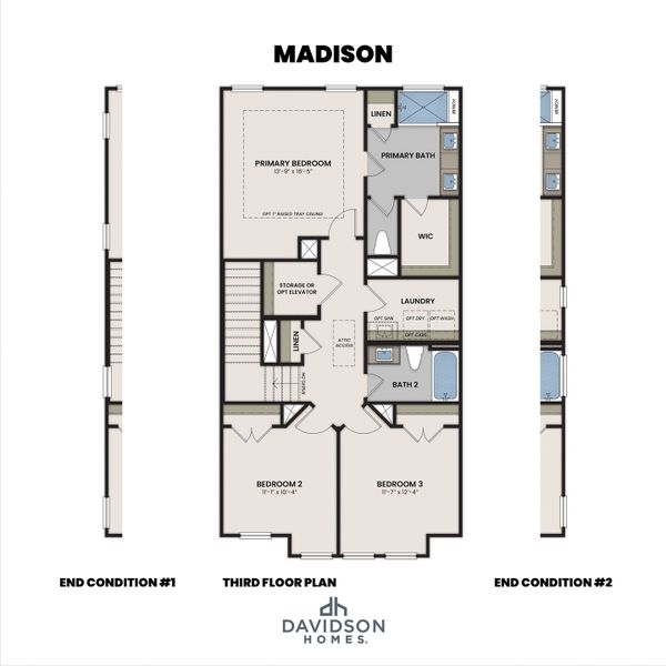 2D floor plan layout for the The Madison D by Davidson Homes LLC in Bradford, Raleigh, NC (Image 4).