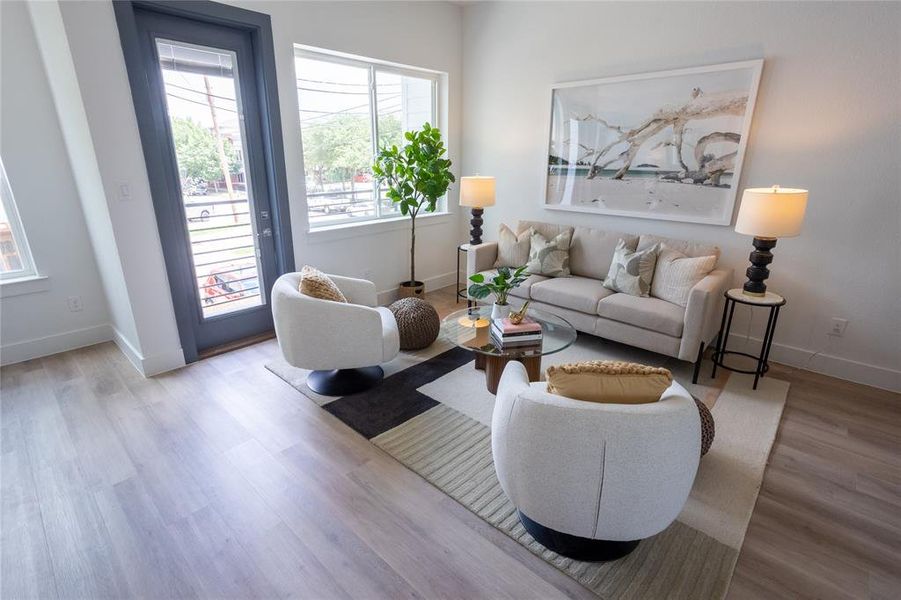 Living room featuring light wood-type flooring