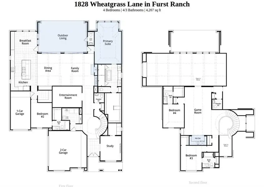 2D floor plan layout of this home in Furst Ranch, Flower Mound, TX (Image 2).