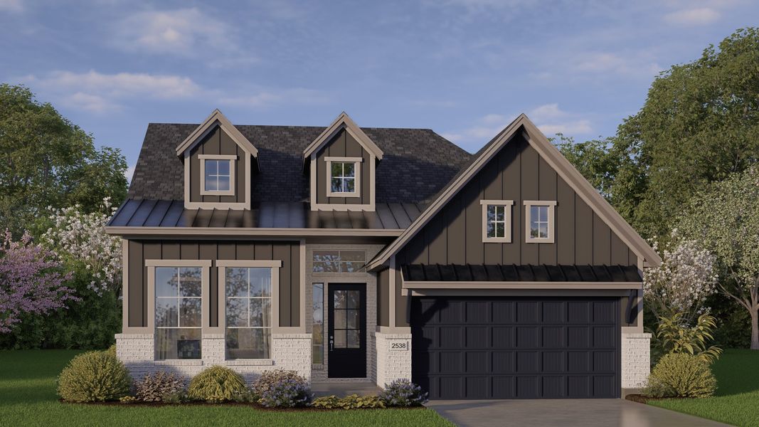 Representative exterior photo of a completed home built from the Lauren by Chesmar Homes in Jubilee, Hockley, TX (Image 2).