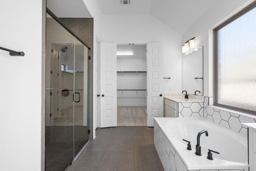 Primary Bath retreat with dual vanities,  garden tub & walk-in shower