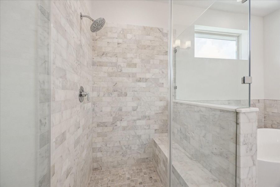 Separate Frameless Shower with Bench Seating * Marble Everywhere. Separate Frameless Shower with Bench Seating * Marble Everywhere.