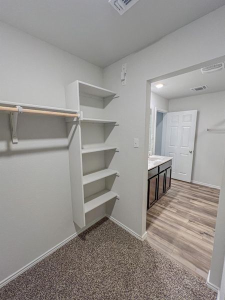 Primary Walk in closet built in shelf