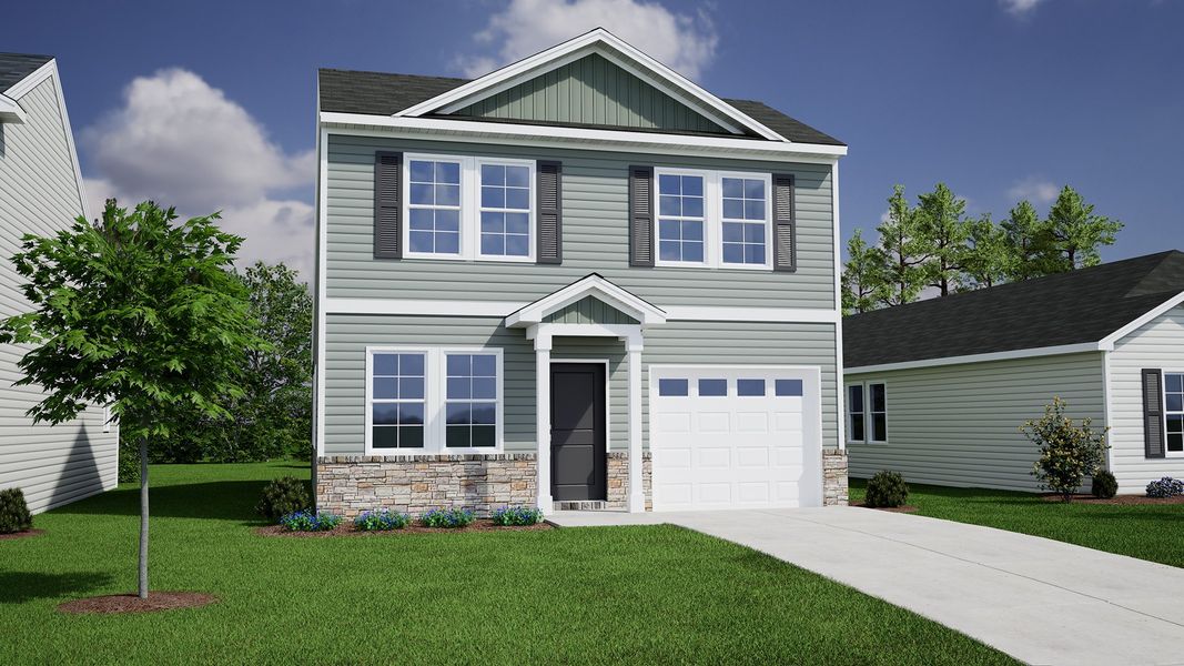 Representative exterior photo of a completed home built from the Atkinson - Genesis Value Collection by Mungo Homes in Leander Lee Preserve, Lillington, NC (Image 3).