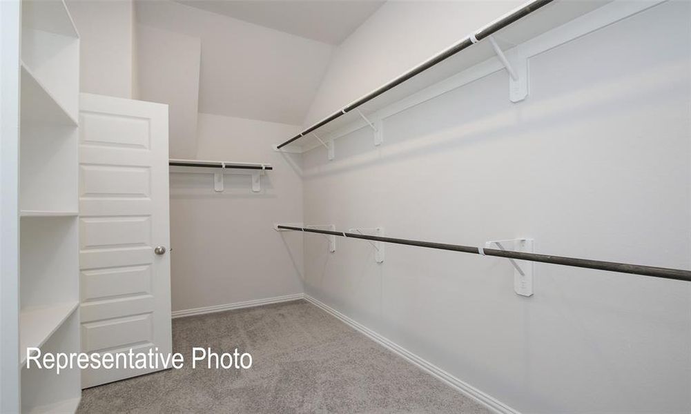 Spacious closet with light colored carpet