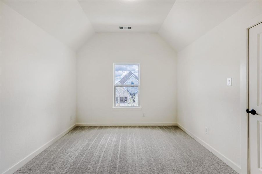 Bonus room featuring light colored carpet and baseboards