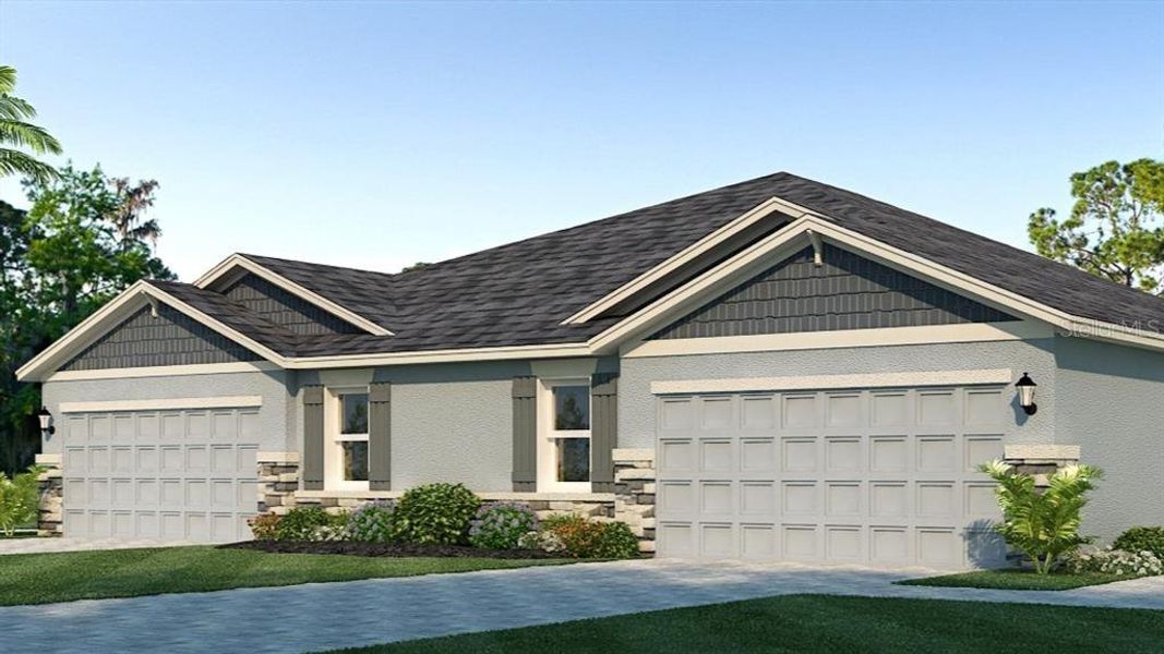 Front exterior of a new home in , Parrish, FL, highlighting curb appeal (Image 1).
