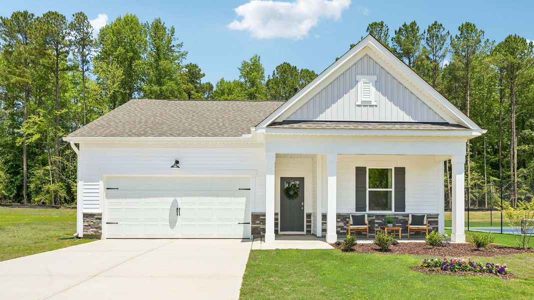 Representative exterior photo of a completed home built from the Cali by D.R. Horton in The Villas at Laurel Oaks, Sanford, NC (Image 1). Representative exterior photo of a completed home built from the Cali by D.R. Horton in The Villas at Laurel Oaks, Sanford, NC (Image 1).