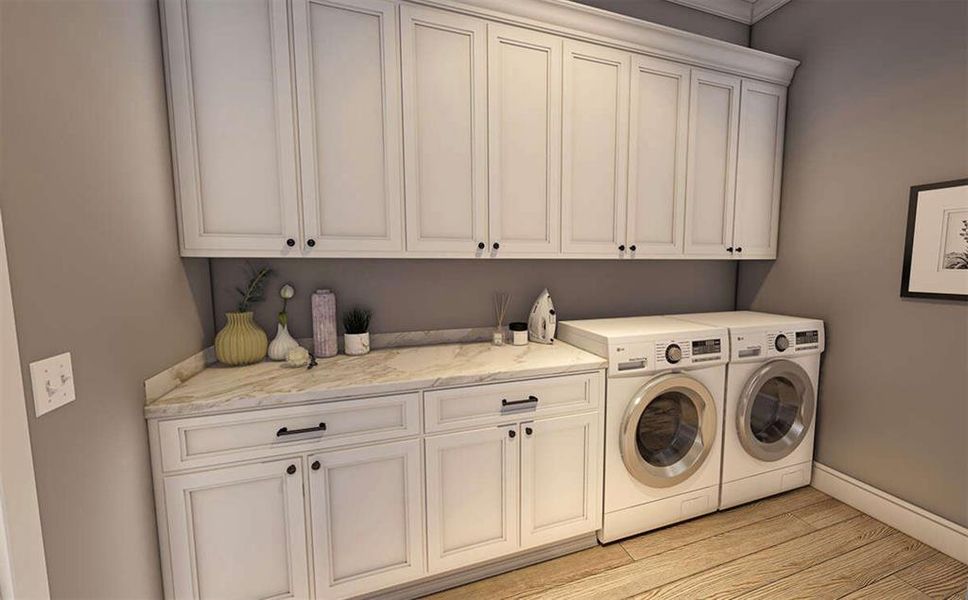 Handy counter space in a dedicated utility room with plenty of cabinet storage.