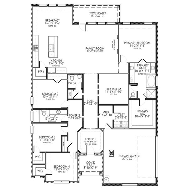 2D floor plan layout for the The Stratford by Lillian Custom Homes in Ten Mile Creek, DeSoto, TX (Image 5).