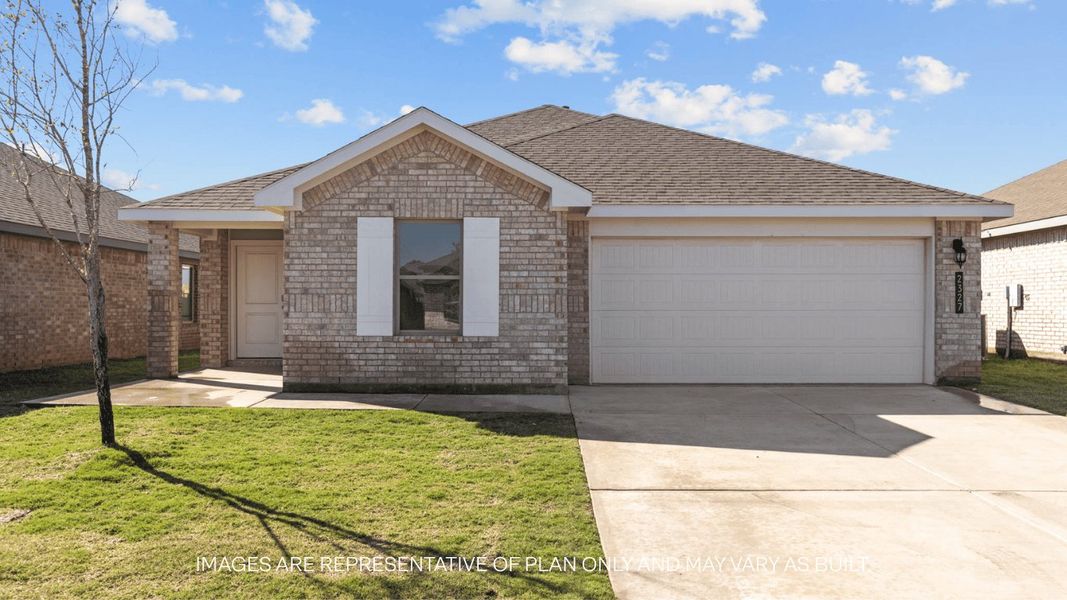 Front exterior of a new home in Allen Farms, Lubbock, TX, highlighting curb appeal (Image 1). Front exterior of a new home in Allen Farms, Lubbock, TX, highlighting curb appeal (Image 1).