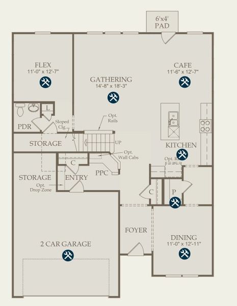 2D floor plan layout for the Continental by Pulte Homes in Elmbrook, Matthews, NC (Image 6).