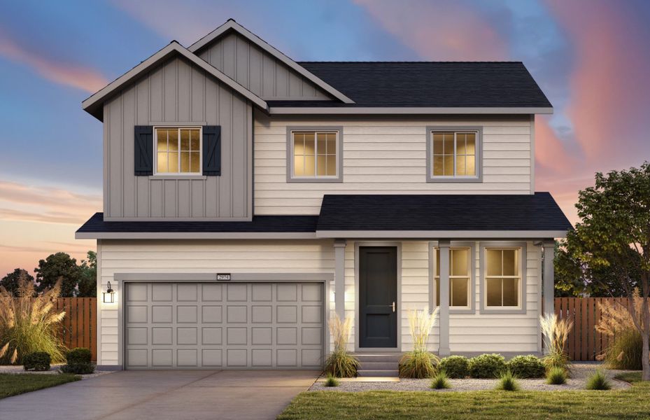 Front exterior of a new home in Wolf Creek Run West, Strasburg, CO, highlighting curb appeal (Image 7).