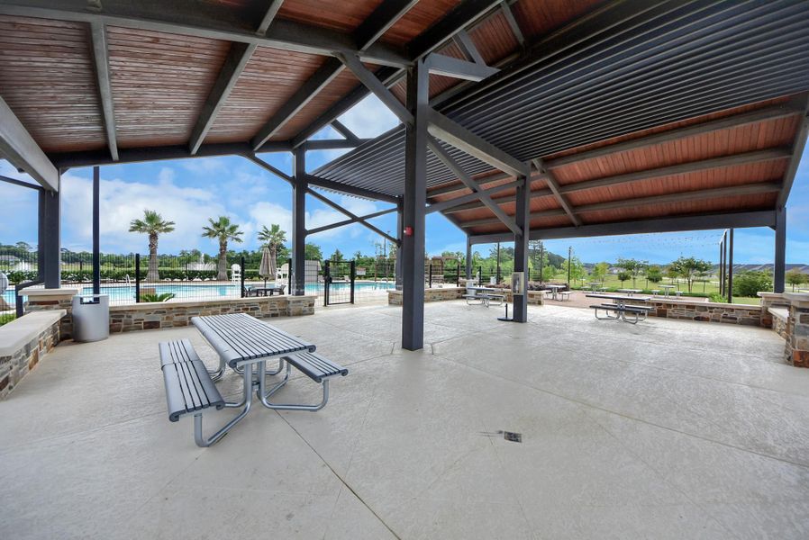 Another view of the pavilion, perfect for hosting gatherings or just relaxing after a walk.