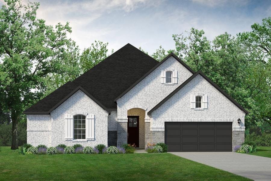 Front exterior of a new home in Lake Breeze, Lavon, TX, highlighting curb appeal (Image 1). Front exterior of a new home in Lake Breeze, Lavon, TX, highlighting curb appeal (Image 1).