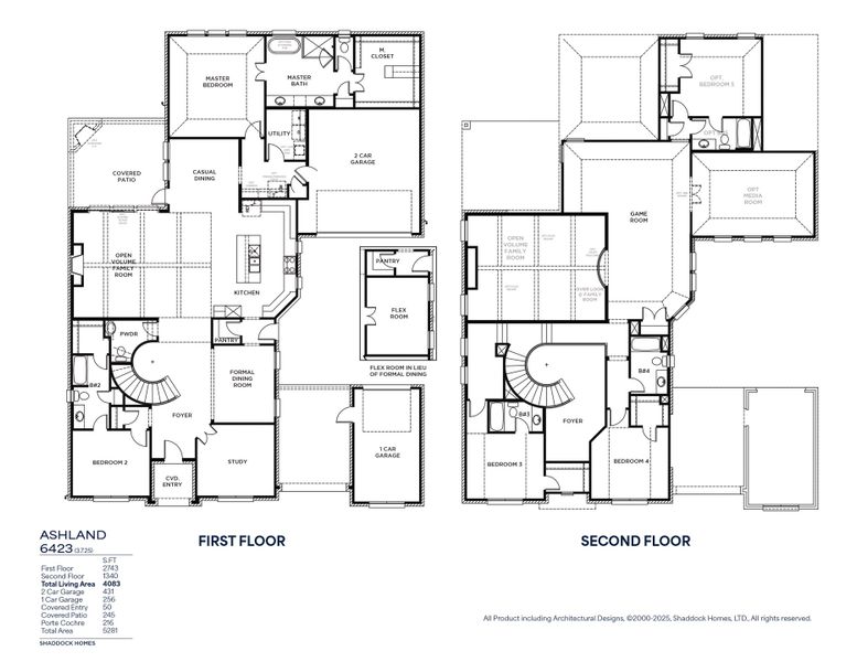 2D floor plan layout for the Ashland - SH 6423 by Shaddock Homes in Park Place - 80' Lots, Prosper, TX (Image 3).