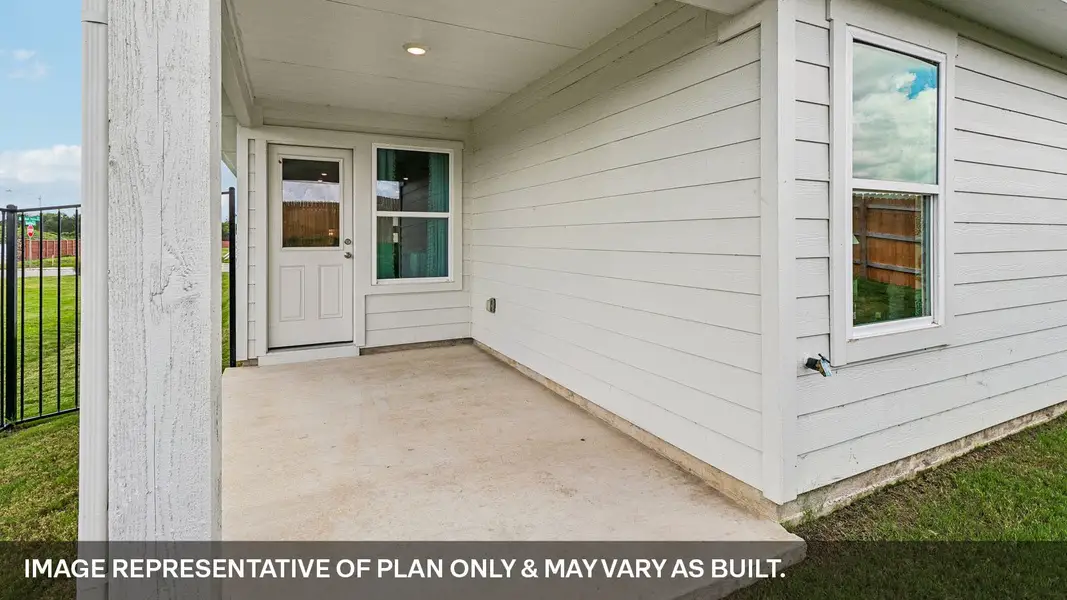 Exterior details and patio area of a home in Trails at Wildhorse, Austin (Image 2).
