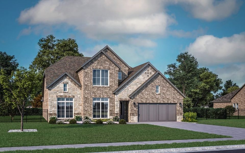 Representative exterior photo of a completed home built from the Telluride by Stonefield Homes in Rio Vista at Kelly Ranch, Aledo, TX (Image 26). Representative exterior photo of a completed home built from the Telluride by Stonefield Homes in Rio Vista at Kelly Ranch, Aledo, TX (Image 26).